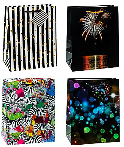 TSI Geschenktüten STREIFEN & PUNKTE, Größe: Mittel (HxBxT 23 x 18 x 10 cm), 12er Packung, Art. Nr. 87014