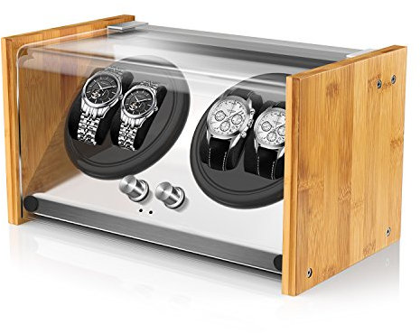 Watch Winder Smith Uhrenbeweger Box 4 für Automatikuhren, kompatibel, Handwerkskunst aus 100% Bambusholz, patentiertes Gehäuse, AC oder batteriebetrieben, super leiser japanischer Motor