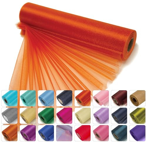 WedDecor Snow Sheer Glitter Organza Roll 25mx29cm Sash Fabric Burnt Orange