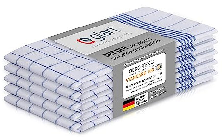 Glart 48KB1 Set de 5 paños de cocina 50x70 cm azul a cuadros - 100% algodón, certificado OEKO-TEX, lavable, con colgador, prelavado, absorbente, fácil de cuidar, para cocina, hogar, gastronomía.