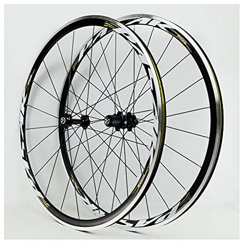 LvTu Legierung Fahrrad 30MM 700c Laufradsatz Rennrad Rennen Vorder- / Hinterrad Rad (V/C - Bremse) kompatibel 7/8/9/10/11 Geschwindigkeit Kassette (Color : D-Yellow/Black Hub)
