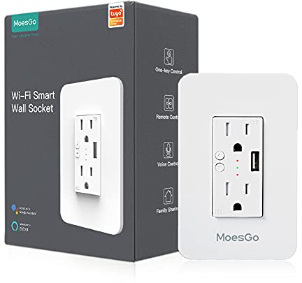 MoesGo Smart Power Wall Outlet with USB, WiFi Socket with 2 Plug outlets 15 Amp Divided Control, Smart Life/Tuya APP Remote Controller, ETL Certified, Work with Alexa and Google Home, No Hub Required