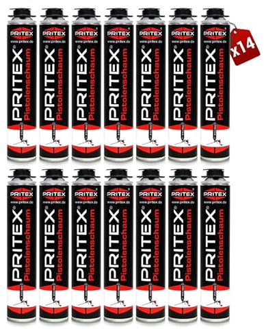 PRITEX – Pistolenschaum 14x 750 ml zum Verfüllen, Dämmen & Abdichten – Montageschaum mit hervorragender Schall- & Wärmedämmung – Bauschaum für Montagepistole