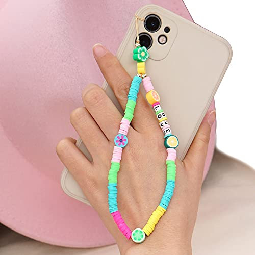 Herbests Handykette Perlen Handyanhänger, Böhmische Bunte Perlen Telefon Kette Strap Acryl Lächeln Stern Perlen Handy Lanyard Telefon Anhänger Universale Lanyard Handy Schmuck Hängen Chian für Frauen