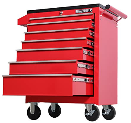 Bderkz Heavy Duty Steel Lockable Slide Tool 7-Drawer Chest Rolling Tool Cart Cabinet with Wheels and Locking System for Garage Storage Load-bearing 330 Pound (Red) (Color : Red)