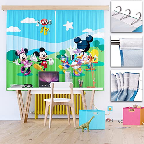 alles-meine.de GmbH Vorhang/Gardine Motiv & Größe frei wählbar 2 TLG. Set Fertigschal - - Mickey & Minnie Mouse - inkl. Name - 2X - 90 * 160 cm lang - Blickdicht - Kräuse..