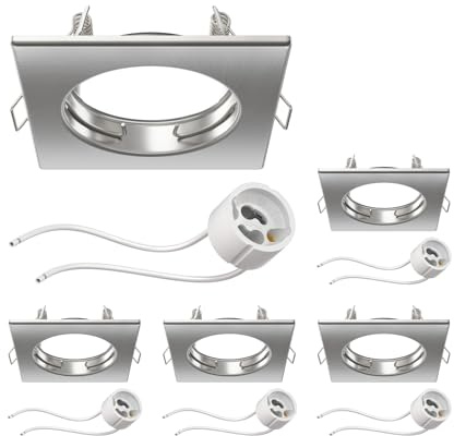 ledscom.de 5x Deckeneinbaurahmen RIR Einbaurahmen chrom matt eckig (LED/Halogen/GU10/MR16/PAR16/50mm) inkl. GU10 Fassung