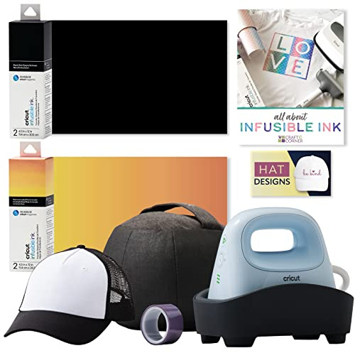 Cricut Hat Heat Press Machine with Infusible Ink and Trucker Hat Bundle - Custom Hat Project Starter Kit, Heat Press Machine Sublimation Accessories, Personalized Hat Maker Machine, Iron On Vinyl HTV