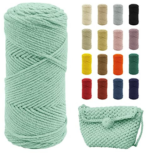 Uiopa Makramee Garn, 2mm x 140m Baumwollgarn für Häkeltasche, Polyester Baumwollkordel für Gehäkelte Tasche, Häkelkorb, Weben Dekoration, DIY Handwerk (Matcha-Grün)