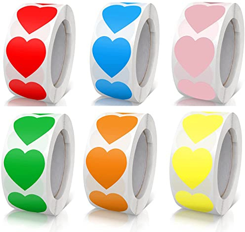 3000 Stück Aufkleber Herz Selbstklebend Herzform Etiketten Rolle 25mm klein Farbkodierung Herz Aufkleber für Hochzeit Scrapbooking Geschenke 6 Farben