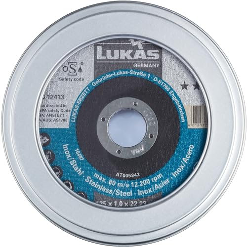 LUKAS ERZETT 10 discos de corte en lata T41 para acero inoxidable 115 x 1 mm recto | para amoladora angular | A60S-BF - 13 x 13 x 2 cm