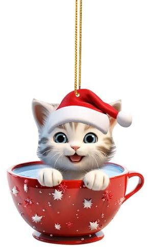4PCS Katze Anhänger Weihnachts Cartoon Deko Lustige Katze Weihnachtsdeko Niedlicher Acryl Katze Weihnachtsbaum Anhänger Katze Weihnachtlicher Christbaumanhänger Ornament (Camouflage, (B #1, One Size)