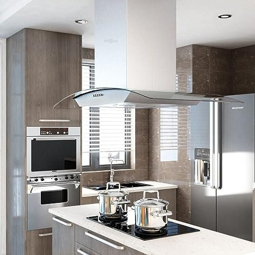 BaraSh Campana extractora de Techo 90 cm Acero Inoxidable 756 m³/h LED Campana Extractora Isla