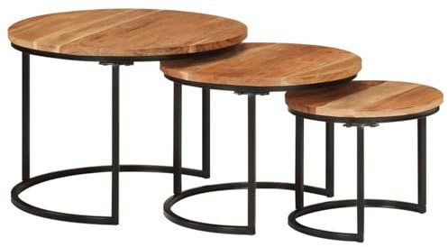 Gecheer 3 STK. Satztisch Couchtisch Beistelltisch Kaffeetisch Sofatisch Holztisch Tisch Teetisch Massivholztisch Wohnzimmertisch Massivholz Akazie