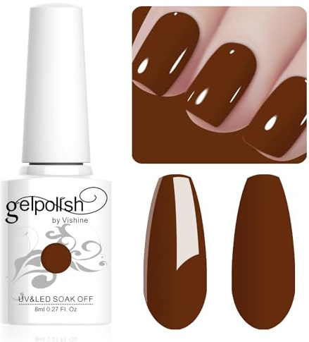 Vishine Vernis à Ongles Gel Couleur Marron, Vernis Gel Semi Permanent Soak Off UV LED Gel Polish Nail Art Manucure 8ml L017