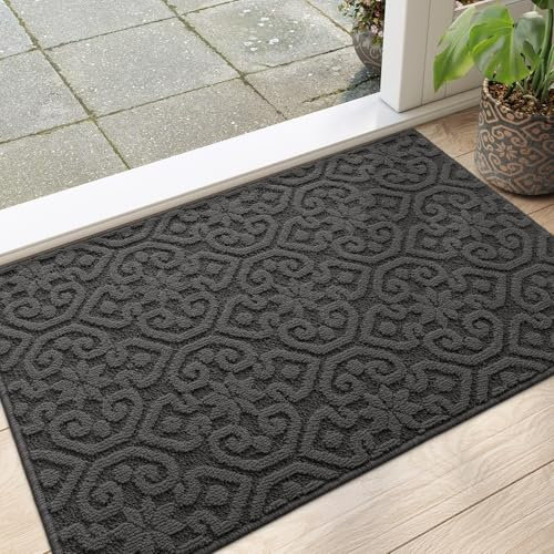 DEXI Schmutzfangmatte 44 x 76cm, rutschfest Fußmatte Innen, waschbarer Fussmatte, absorbierend Türmatte für Eingang, Haustür, Patio, Flur, Dunkelgrau