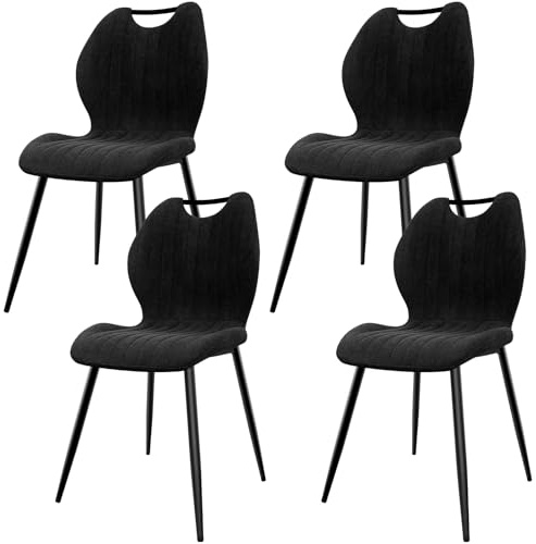 JIJIAN 4er Set Stühle Esszimmer mit Chenille, Schwarz Esszimmerstühle | Metallbeinen, Bis 150 kg Belastbar, Modernes Design, Küchenstühle, Polsterstühle für Esszimmer Wohnzimmer Küche