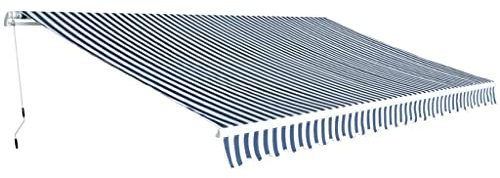 Rantry Manuelles Sonnensegel faltbar 500 cm blau und weiß, Outdoor-Zelt für Privatsphäre, Gartenzelt Balkon, Sonnensegel für den Außenbereich, Seitenmarkise für Terrasse im Freien