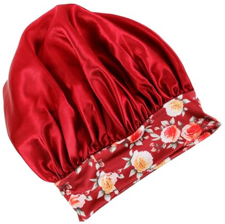 HONMEET Elastische Schlafhaube Für Lockiges Haar Atmungsaktive Satin-haarhaube Für Schönheitsroutinen Und Haarschutz Für Hause Und Pflege Weinrot
