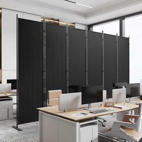 C-Hopetree 6 Panels Room Divider, 6 Ft Tall Indoor Folding Privacy Screen, Portable Partition Separator, Freestanding Separation Temporary Wall for Office, Bedroom, 120 W X 71 H, Black