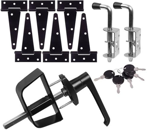 GEDSIOLD Shed Door Hardware - Complete with Hinges, Latches, and L-Handle Lock - Includes Window and Door/Window Hinge Set, for Gates, playrooms