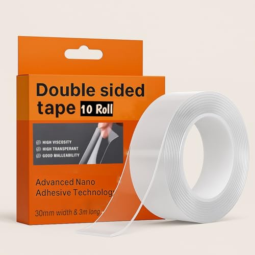 LEDSone 10 Rolls Clear Double Sided Tape 30mm Width 3m Long Heavy Duty Strong Nano Mounting Tape Waterproof Removable Reusable Traceless Suitable For Indoor Outdoor Use Durable And Easy to Apply
