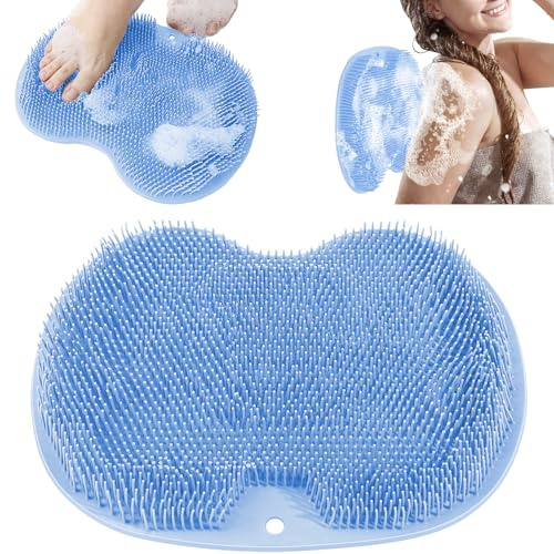 Silikon Matte Badematte, Fußbürste Dusche Fußmassagegerät, Fußwäscher Bath Massage Pad mit Rutschfesten Saugnäpfen für Fußpflege Entspannung, Erhöhung der Durchblutung, Peeling (Blue)
