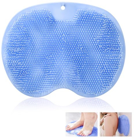 Laveur de Pieds de Douche, Brosse de Massage pour La Douche, Brosse Pieds Douche avec Antidérapant Ventouse, Tapis de Massage en Silicone, pour Soins Pieds, Dos Nettoie, Masser les Pieds(Bleu)