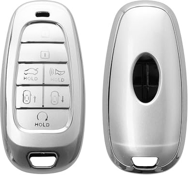 kwmobile Schlüsselhülle für Hyundai 7-Tasten Ioniq 5 Tucson NX4 Santafe Hülle - Autoschlüssel Schlüssel Hülle aus TPU Silikon - Schlüsselschutz Gehäuse in Silber matt