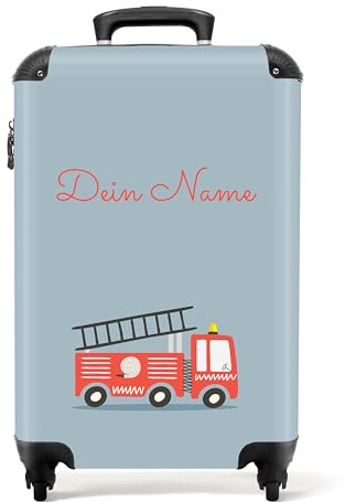 NoBoringSuitcases© Kinderkoffer Jungen | 55x40x20 cm - Koffer Kinder - Hartschalenkoffer Feuerwehr - Koffer Blau Rot - Reisekoffer - Trolley Kinder Jungs