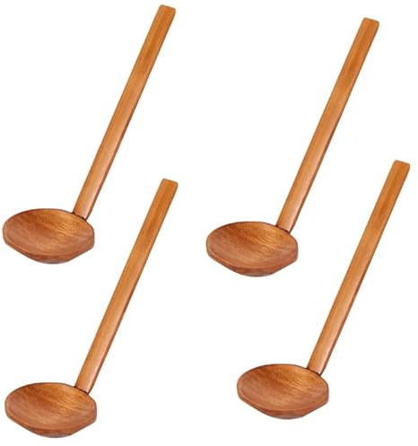 Chef-Hub Wooden Ramen Spoon Set, 4 Pieces, Japanese Style Long Handle Soup Spoons, Spoon Set
