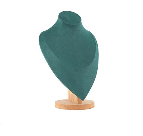 WLIHDB Schmuckbüste Samt-Portrait-Halsketten-Aufbewahrungsregal mit Holzsockel, Schmuckständer, Schmuck-Mannequin-Büstenhalter Samt Schmuckständer Für Halsketten(Green L)