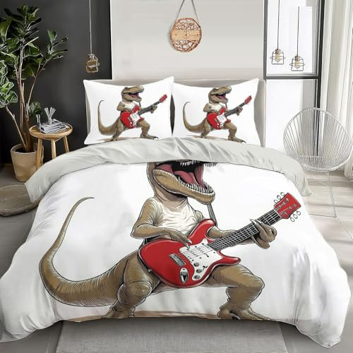 Set Copripiumino Dinosauri dei cartoni animati Singolo animale, 1 x Copripiumino, 2 x Federe 50x70 cm Completo Sacco Parure Letto Bohémien Microfibra