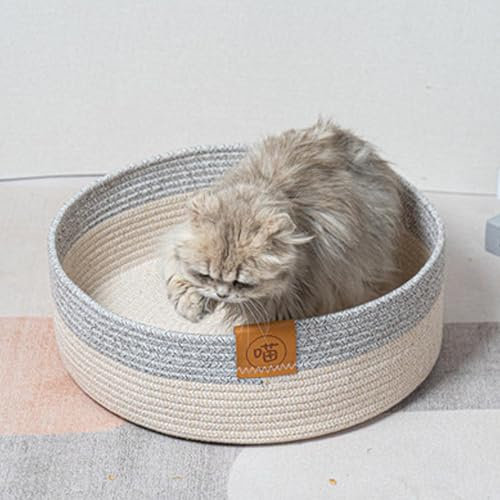Setauoo Katzenbett Haustierbett, Katzenkorb Zum Schlafen Aus Baumwollseilen, Katzenbett Waschbar, Rundes Gewebtes Katzenbettchen, Hundebett Korb Geflochten Für Katzen Schlafplatz 40 cm
