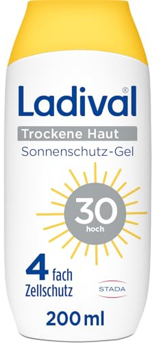 Ladival Trockene Haut Sonnencreme Lotion LSF 30 mit Hyaluronsäure, 200ml | Für Neurodermitis & trockene Haut, feuchtigkeitsspendend mit Hyaluronsäure, 4-fach Zellschutz, wasserfest, korallenfreundlich