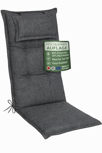 Waidmeister Hochlehner Auflage Premium 120x50 cm mit Kopfpolster - Kettex Luxus Garten-Stuhlauflage mit 8 cm Polsterung (2, Anthrazit)