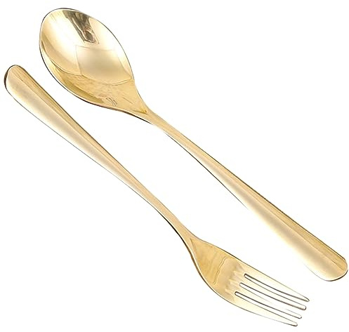 MUCKLILY Set Posate da Tavola in Ottone Forchetta e Cucchiaio per Uso Quotidiano e Viaggio Pratico Resistente Colore Oro