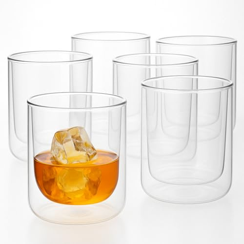 Moritz & Moritz 6 x 200 ml Whisky Gläser Set Doppelwandig - Hochwertige Gläser im eleganten Design - Spülmaschinengeeignet ideal als Whiskeygläser, Cocktailgläser, Rumgläser, Cognacgläser