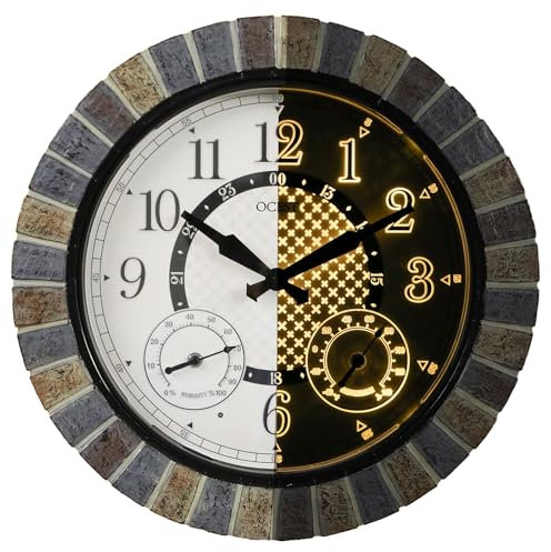 OCEST Horloge murale étanche avec thermomètre et hygromètre 45,7 cm