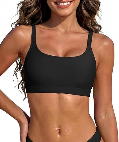 Zando Women's Sports Bikini Top Scoop Neck Padded Swim Bra Bathing Suit