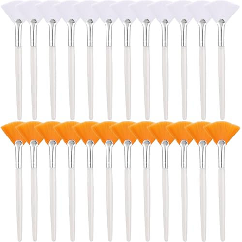 24 PCS Fan Facial Brushes Soft Face Mask Applicators Cosmetic Makeup Soft Hair Facial Mud Mask Applicator Acid Applicator Brush Plastic Handle Cosmetic Applying tools for Women