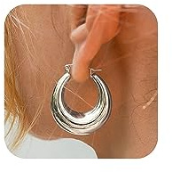 WATEFOER Chunky Gold Hoop Ohrringe für Damen, 18K Vergoldet Thick Huggie Ovale Creolen Hohle Röhre Hoop Ohrringe Hypoallergen Leichte Hoops Schmuck Geschenke für Muttertag Weihnachten