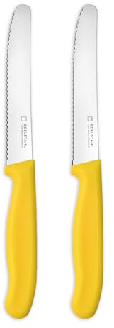 targzier Brötchenmesser mit Wellenschliff, Frühstücksmesser 2-tlg,Gelb,11cm | Rostfreier Stahl Schneidemesser,Kunststoffgriff aus Polypropylen Tomatenmesser,Anti-rost Vespermesser,Spülmaschinenfest