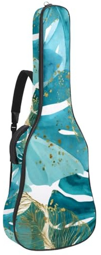 Akustikgitarre Tasche 1cm Dicke Polsterung, Wasserdicht Oxford Tuch Gitarrentasche Rucksack für 40-42 Zoll E-Bass Klassische Gitarren, Paisley Stickerei Blau Blumen Ethno Muster, Mehrfarbig 04