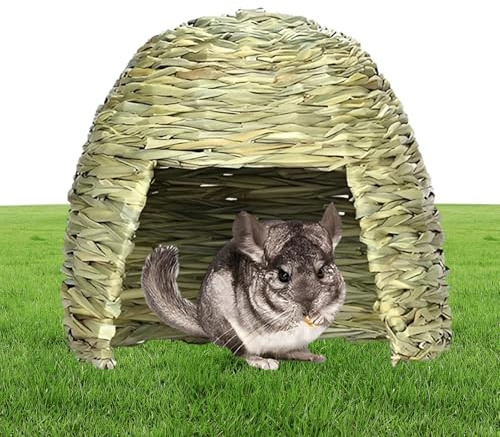 Grashaus für Meerschweinchen – -Heunbett, Spielhaus, Verstecke | Klappbetten | gemütlicher Strohhüttenschutz, Kleintier-Lebensraum-Dekoration für Igel und Meerschweinchen, bequemes Bettnest