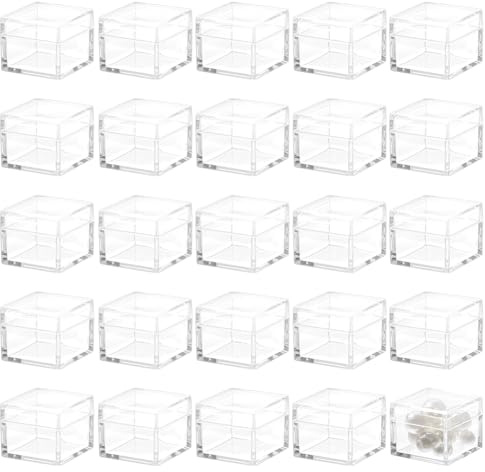 BENECREAT 36 Scatola Portagioielli In Plastica Trasparente, Piccola Scatola di Immagazzinaggio Quadrata con Coperchio Mini Contenitore Cubo per Monete Piccoli Gioielli, 2.45x2.45x2cm