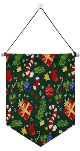 Frohe Weihnachten Deko Stechpalme rot grün hängend Banner mit Teleskopstange Partybanner und Dekorationen für drinnen und draußen Party Banderitas Para Fiesta