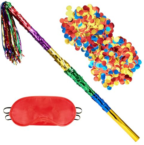 WERNNSAI Pinata Stock Set - Pinata Spielzubehör Geburtstag Kinder Komplettes Partyspiel Set mit 76cm Lange Piñata Stock Augenmasken und Pailletten Stab Schrumpfbar Regenbogen