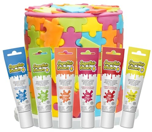 Sugarflair Essentials Food Colouring Gel Set, Popular 6x 25g - Concentrated Gel Food Dye for Cake Decorating, Buttercream, Fondant, Royal Icing - Vegan, Kosher, Bake-Stablean, Kosher