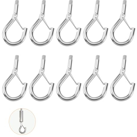 QingWing 10 Piezas M5 Screw Hooks, 46 mm Ganchos de Tornillo Con Hebilla de Resorte, Atornillar Tornillos de Gancho de Acero Inoxidable Adecuado para Colgar Accesorios de Interior y Exterior
